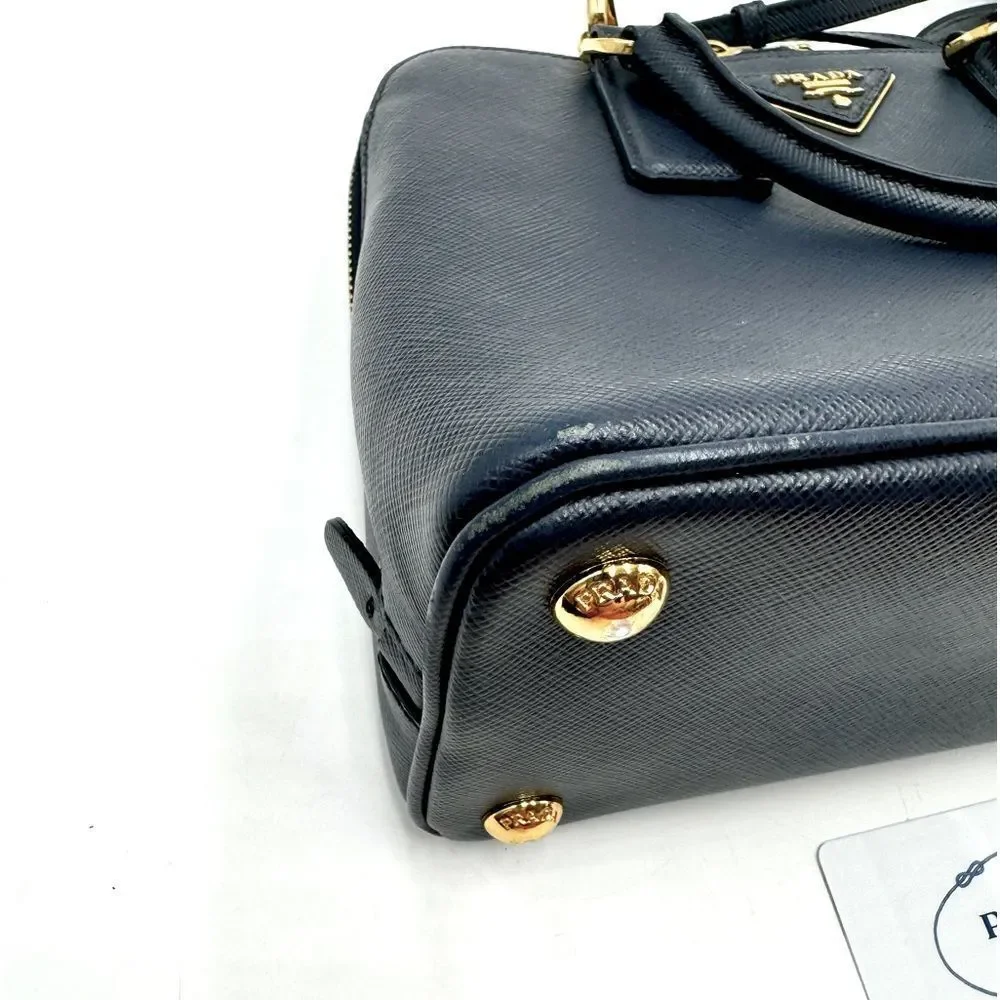 Auth Prada Small Baltic Blue Saffiano Lux Leather 2way Top Handle Promenade Bag